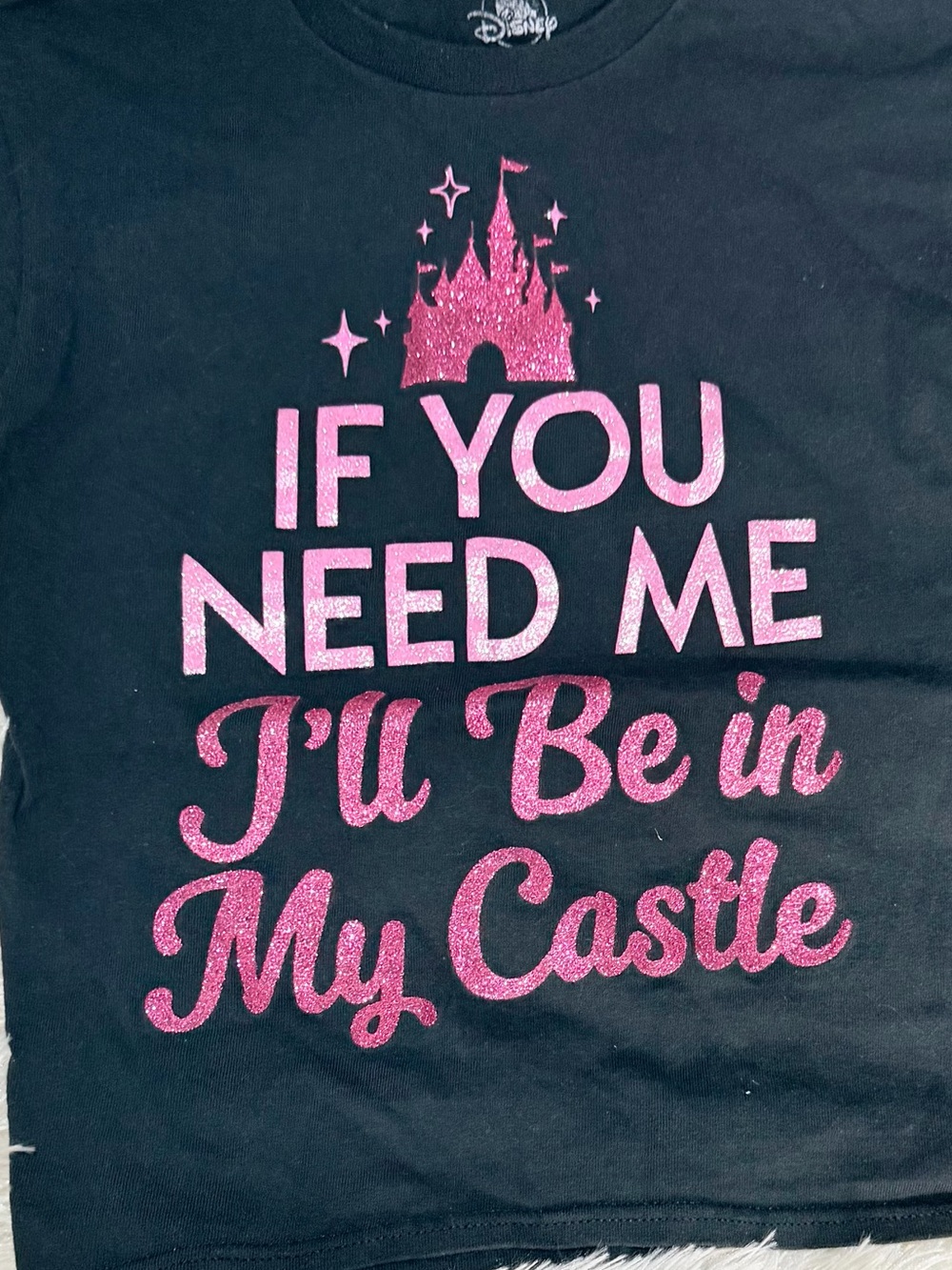 Disney Castle shirt girls size M black pink sparkle glitter